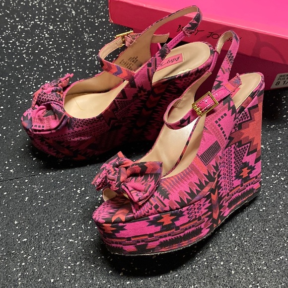 Betsey Johnson Shoes - NIB Betsy Johnson Wenndy Fuchsia Multi Strappy Wedges